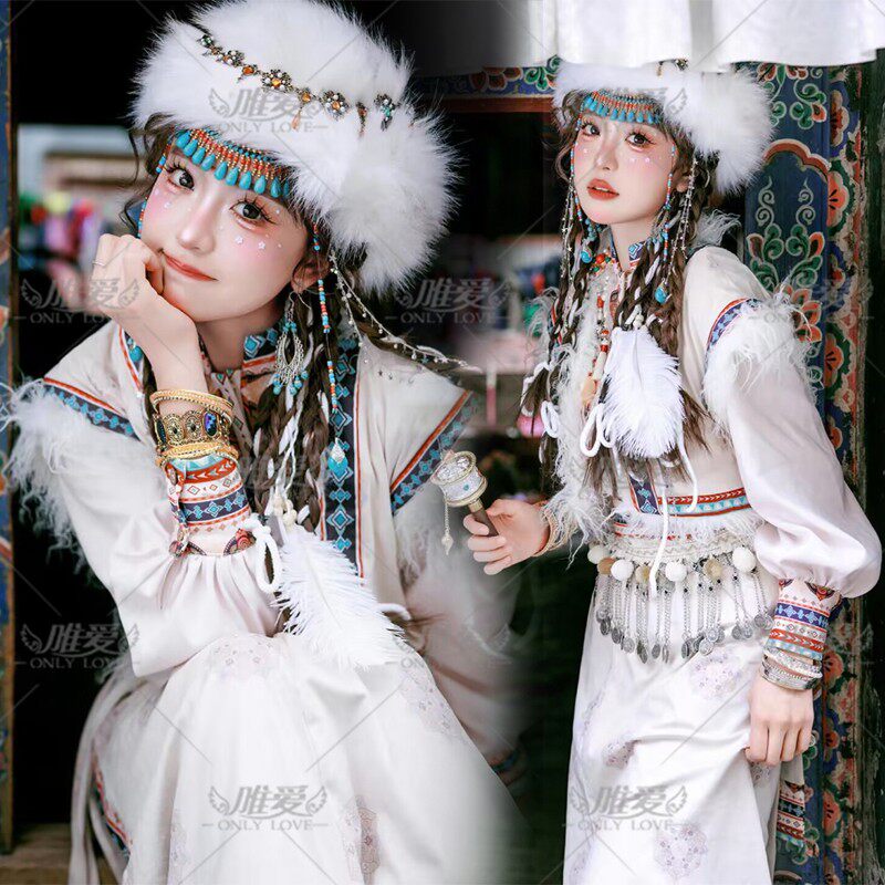 新款藏服套装少女藏族藏袍民族风特色云南西藏写真旅拍摄影服装