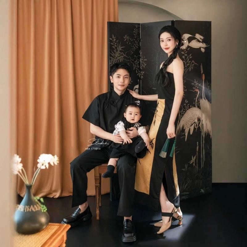 新中式全家福摄影服装中国风家庭套装三口亲子装影楼旗袍亲子摄影