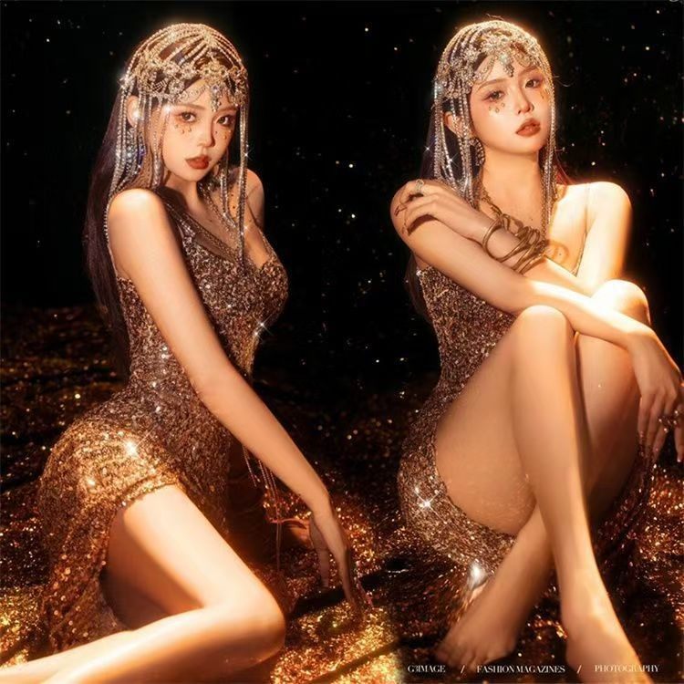 新款影楼气质高级感个人拍照纯欲风希腊女神亮片写真艺术照吊带裙,个性定制/设计服务/DIY,动漫/cos制服定制/加工,淘宝优惠券,粉丝福利购,淘宝优惠卷