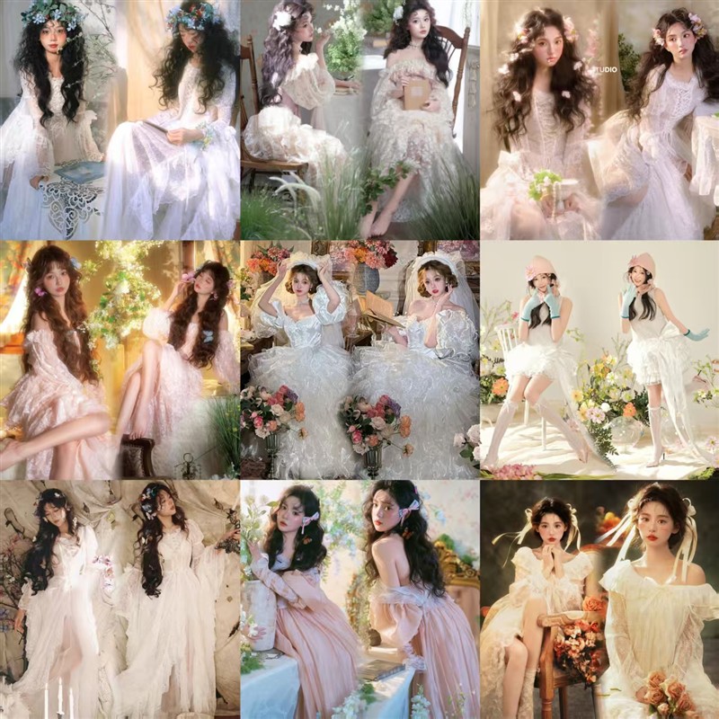 影楼新款写真服装蕾丝连衣裙法式复古油画风纯欲少女氛围感摄影服