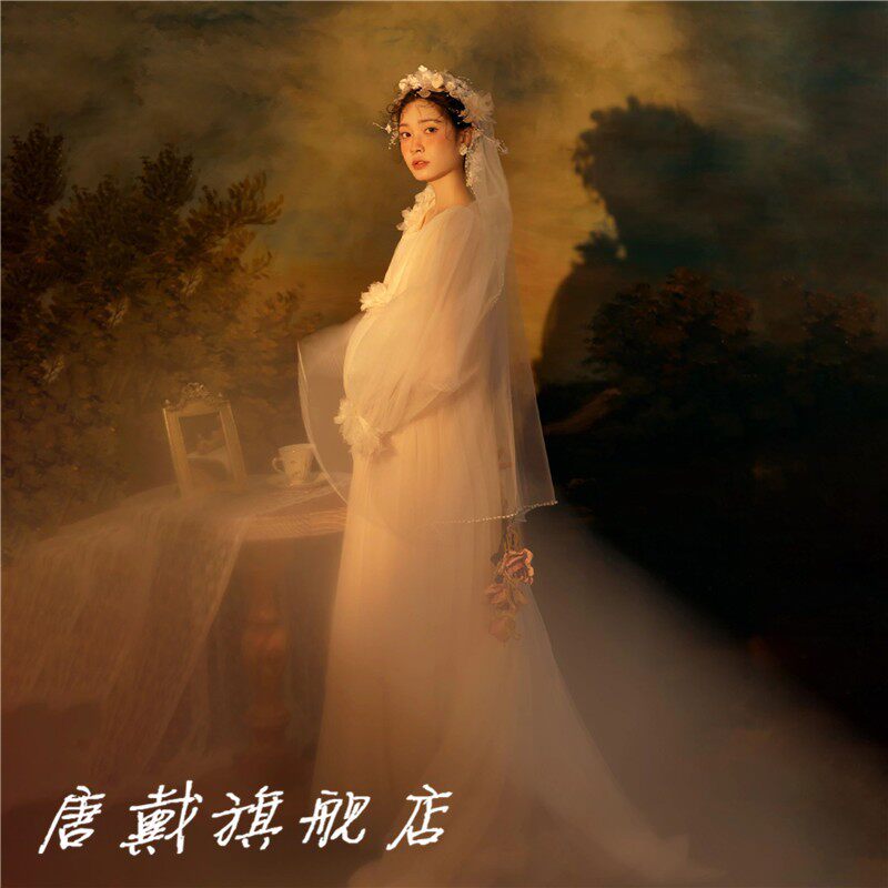 影楼新款高定唯美孕妇连衣裙孕期艺术仙气网纱裙礼服写真主题服装