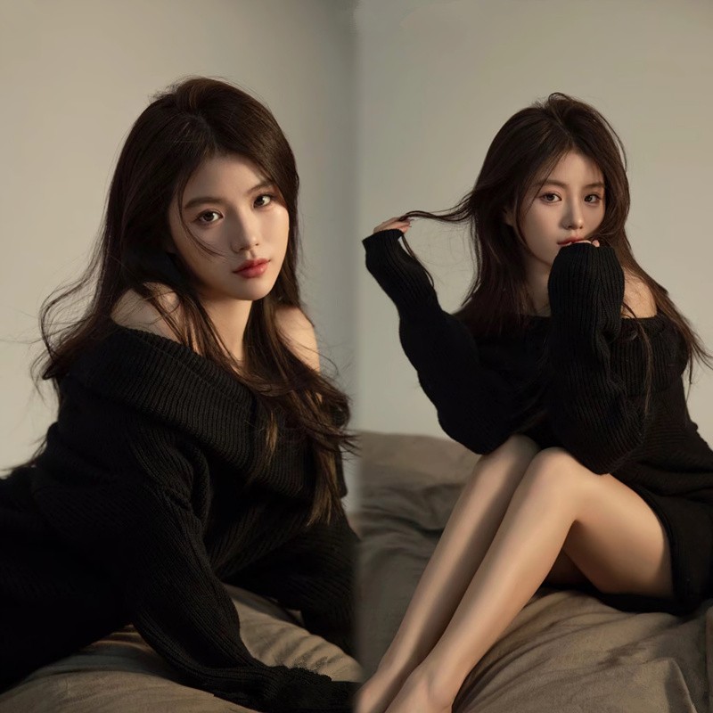 韩系慵懒纯欲氛围感少女毛衣影楼新款个人私房艺术照写真摄影服装