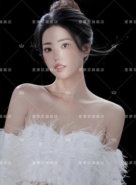 影楼拍照服装财阀千金奢华羽毛分体一字肩礼服个人写真艺术照服装