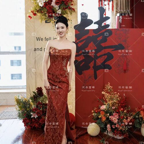 新中式国风抹胸礼服新娘结婚晨袍高端轻奢小众订婚宴会回门敬酒服