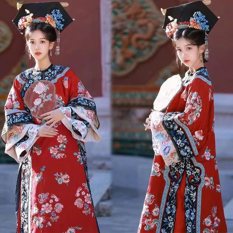 清代宫廷风汉服旗袍写真女装满清旗装清朝格格服装连衣裙摄影衣服