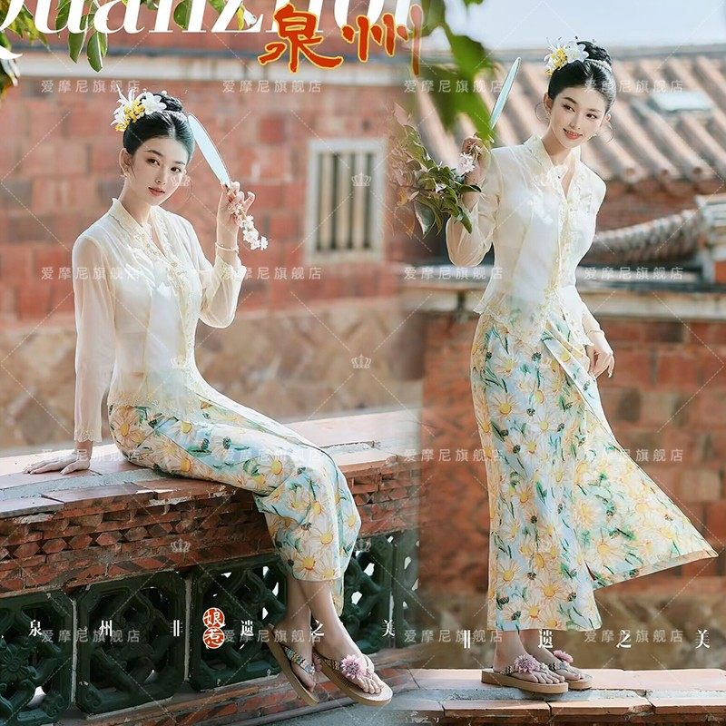 影楼新款小娘惹簪花写真服装甜美少女旅拍西双版纳少数民族风写真