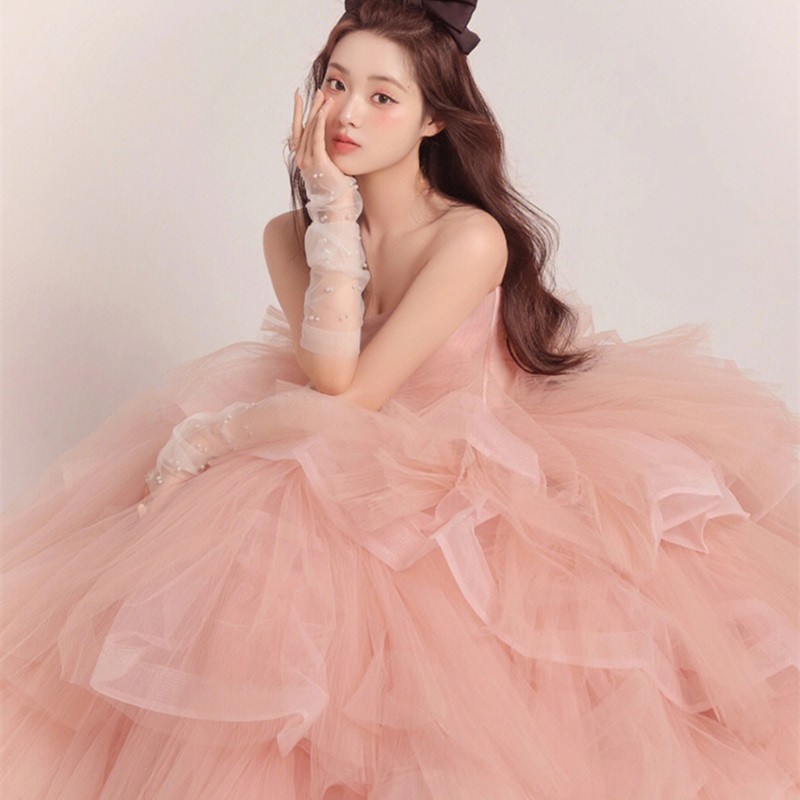 婚纱礼服抹胸粉色可爱少女公主风美人纪蓬蓬裙影楼主题拍照服装