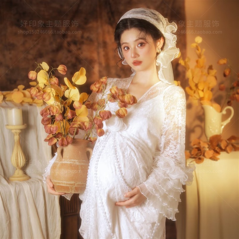 影楼新款服装法式复古油画蕾丝法式复古婚纱写真孕妈咪艺术照摄影
