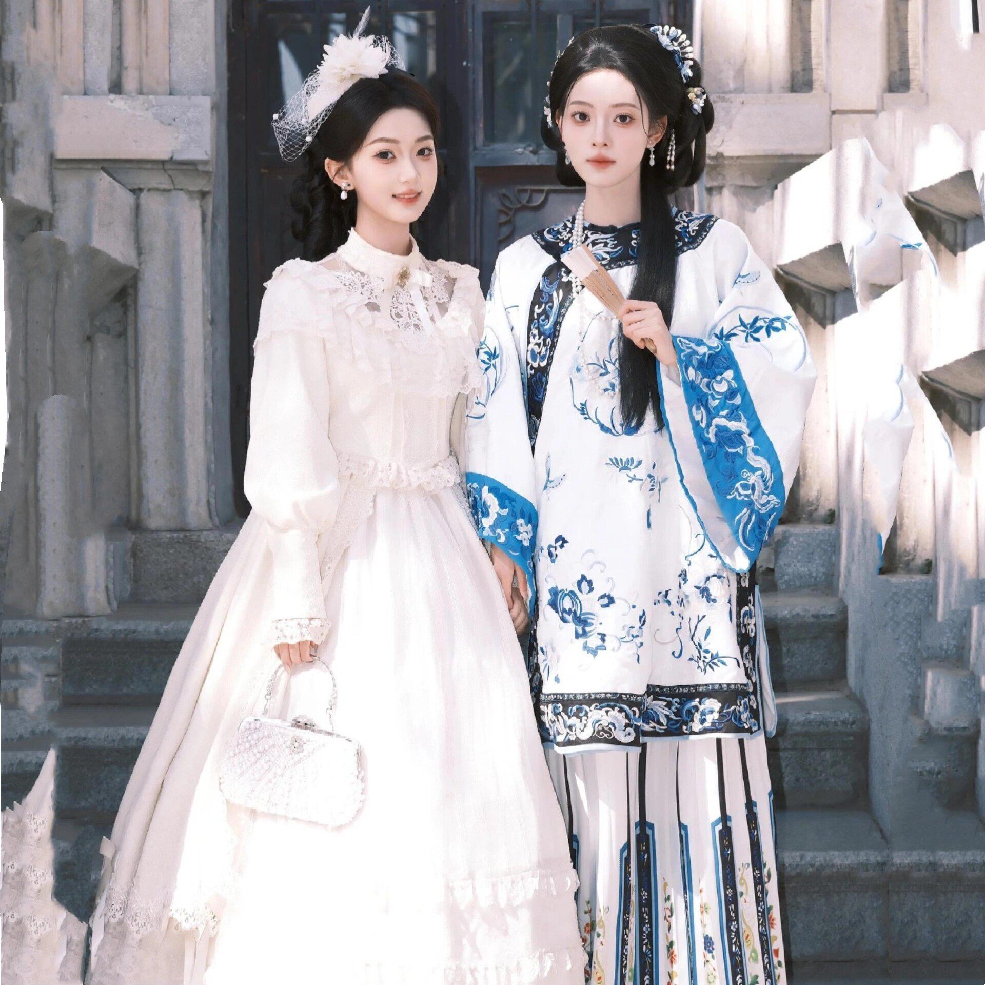 清汉服女和留洋大小姐闺蜜写真拍照服装复古风清朝格格服旅拍衣服