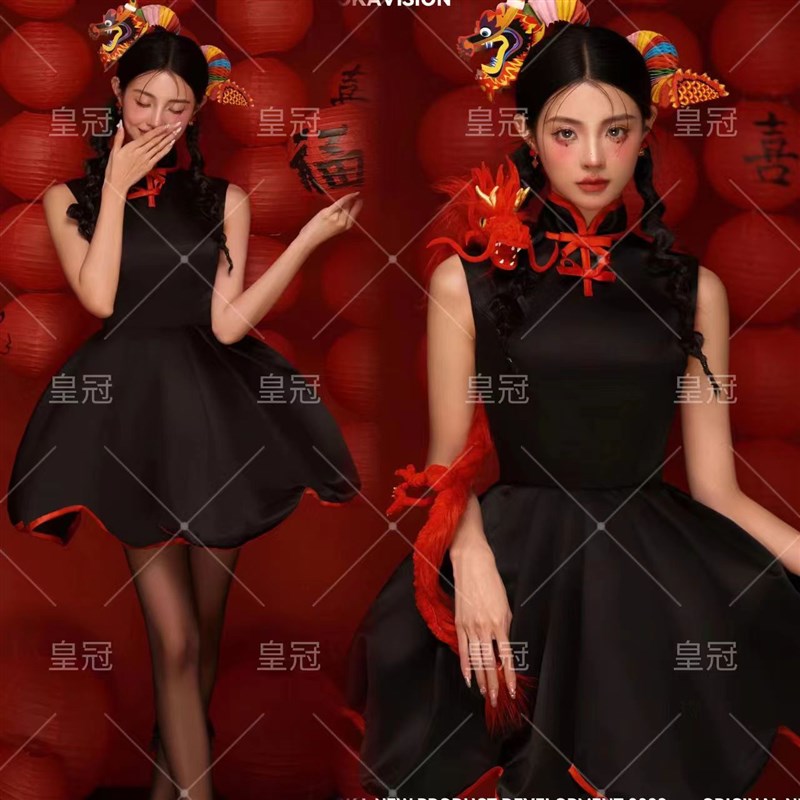 新款新年中国风复古旗袍写真服装时尚个性年会派对舞台夜店演出服