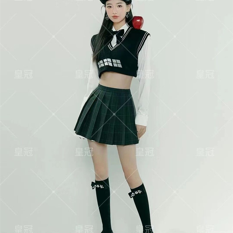 新款影楼个人写真服装少女美式复古杂志学院风艺术照摄影JK制服