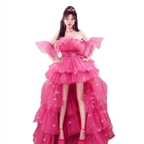 影楼新款公主裙粉色多巴胺少女芭比风年会生日礼服抹胸婚纱蛋糕裙
