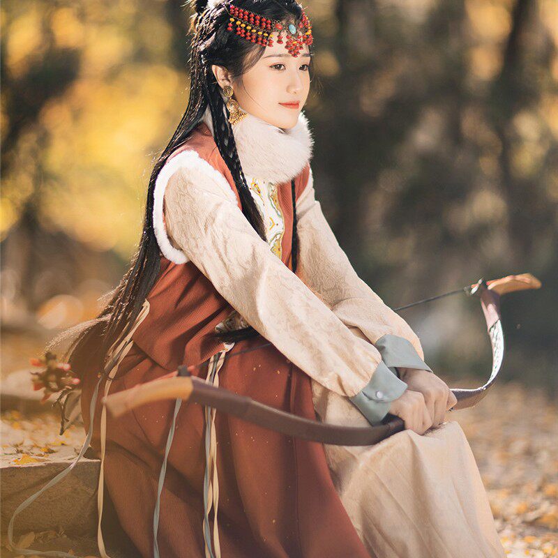 东宫小枫同款唐制改良汉服女秋冬季唐褙子圆领破裙套装裙拍照服装