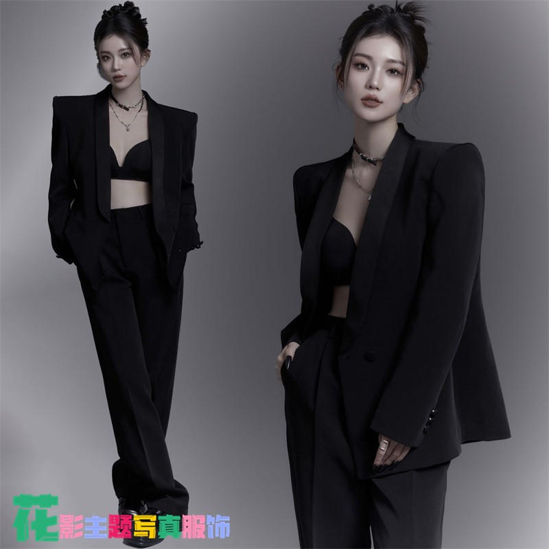 影楼新款气质高级黑色西装礼服个人职业形象肖像主题艺术拍照服装