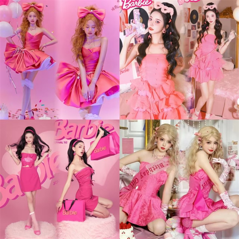 真人芭比公主裙COS粉色少女写真服装生日艺术照摄影礼服舞台演出