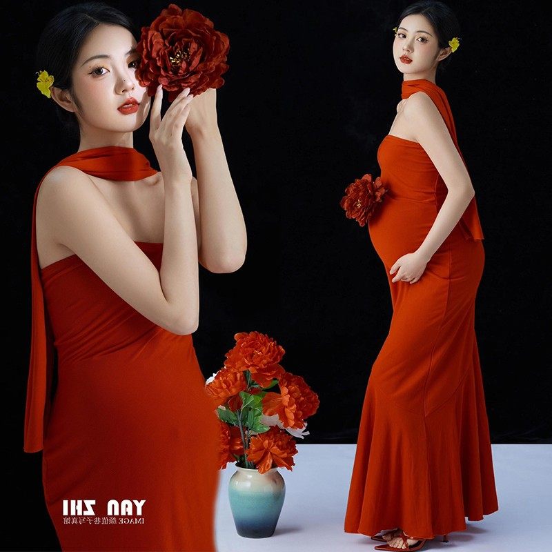 影楼新款孕妇新年主题红色喜庆连衣裙孕妈大肚艺术写真照摄影服装,男装,其他民族服装,淘宝优惠券,粉丝福利购,淘宝优惠卷