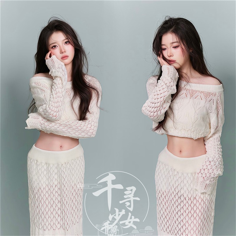 影楼新款韩系慵懒镂空针织衣简约少女纯欲氛围感个人艺术照摄影服