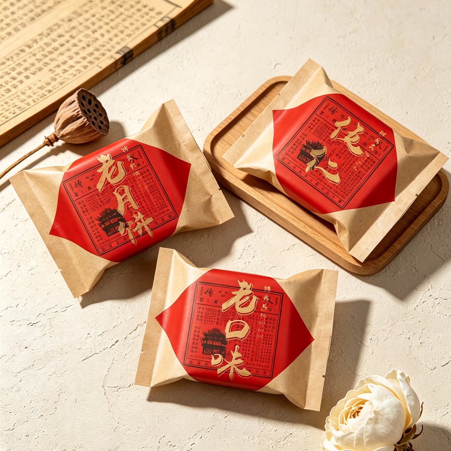 加厚牛皮纸袋月饼包装袋带托老式100克125g私人伍仁机封2026