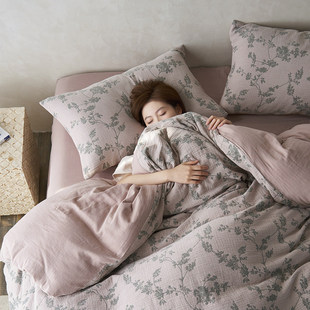 全棉三层纱提花四件套 A类纯棉色织双层纱保暖亲肤透气棉纱布套件