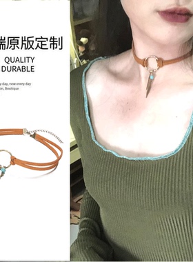 自制波西米亚风叶子松石项链旅游拍照饰品复古韩风颈链choker项链