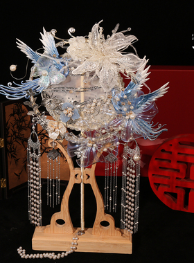 京舟词原创仙气结婚团扇新娘中式婚礼秀禾diy材料成品高级手捧花