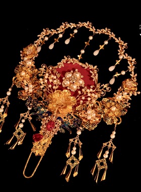 京舟词原创 中式古风镂空团扇新娘结婚秀禾喜扇子成品重工手捧花