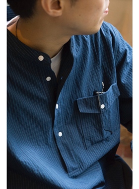 LABSTORE 高密度蓝绿格纹 立领套头衬衫洗水复古 Pullover Shirt