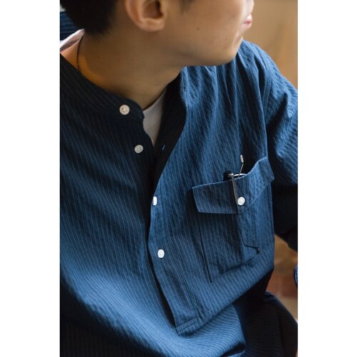 LABSTORE 高密度蓝绿格纹 立领套头衬衫洗水复古 Pullover Shirt