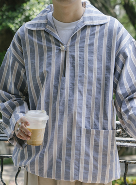 LABSTORE 法式工装复古松弛感V领宽松套头衬衫 Stripe Pullover