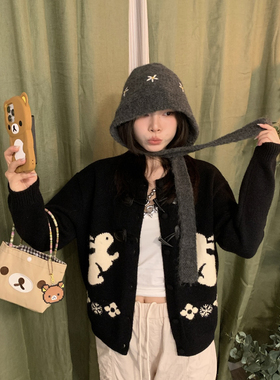 ARE STUDIO-氛围感兔子绣花针织开衫宽松牛角扣百搭保暖毛衣16692