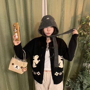 宽松牛角扣百搭保暖毛衣16692 氛围感兔子绣花针织开衫 ARE STUDIO