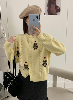 SUSAN-小熊蝴蝶结贴花卡通毛衣毛衣2569s