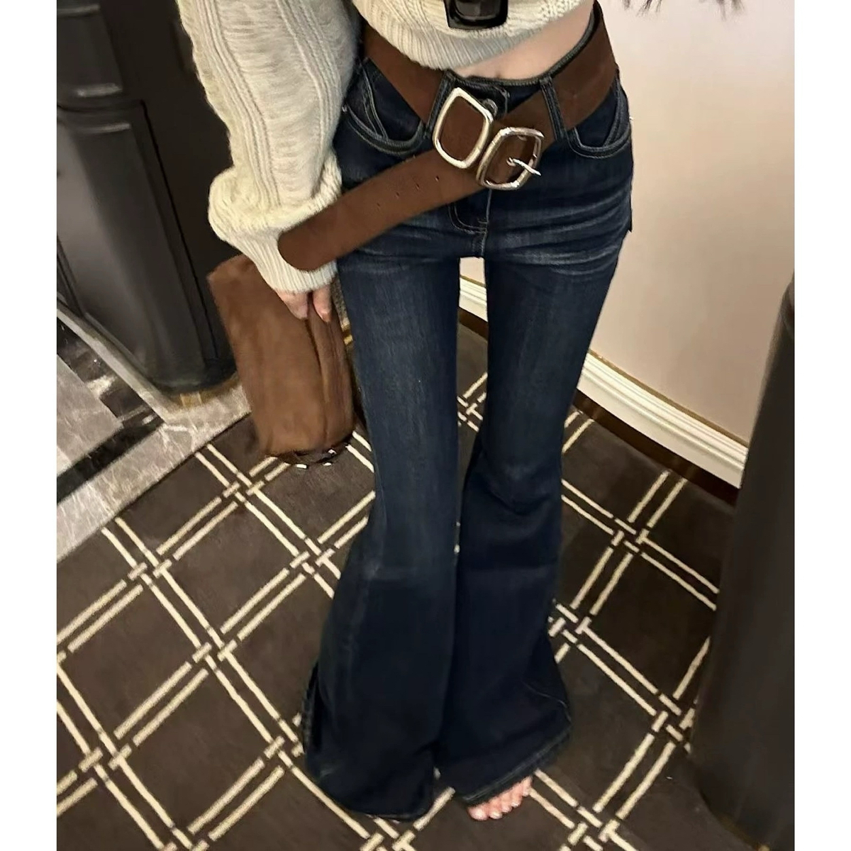 JIAJIATMMT木里-复古修身牛仔裤气质拖地裤牛仔裤(配腰带)SY5213