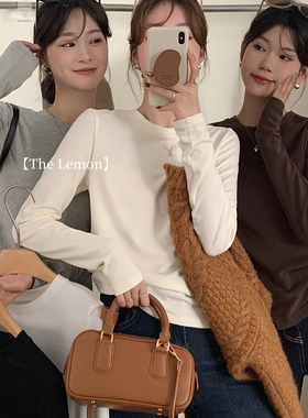 柠檬绿茶-露si同款软糯磨毛舒适简约百搭圆领长袖T恤YS1-3730