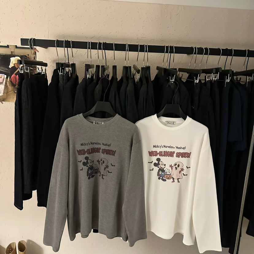 UNCLE BE-冬上新米奇卡通图案趣味设计感加绒长袖T恤77035