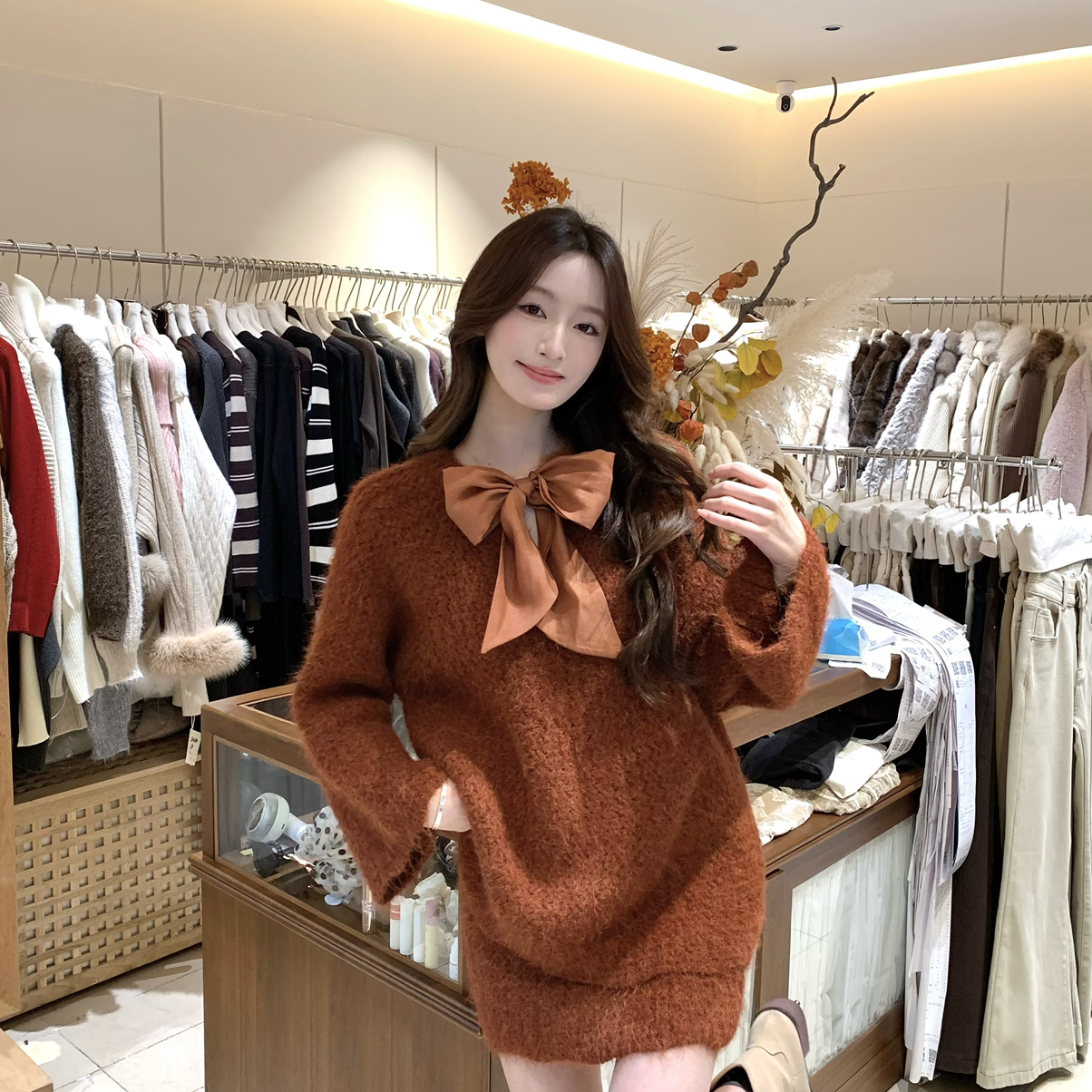 AS OFFICIAL-后两穿·蝴蝶结毛衣+半裙两件套套装（含11羊毛）806