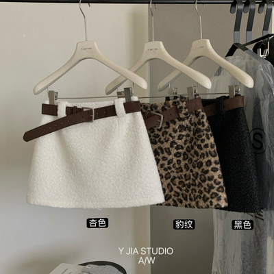 Y.JIA 伊嘉-质豹纹毛呢百搭显瘦A字半身短裙半身裙(配腰带)7885-5