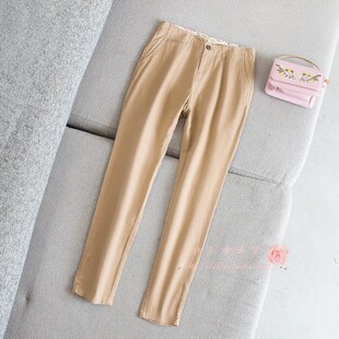 棉布工装全棉米卡其直筒女士中腰秋冬正装显瘦修身柔软纯棉长裤子