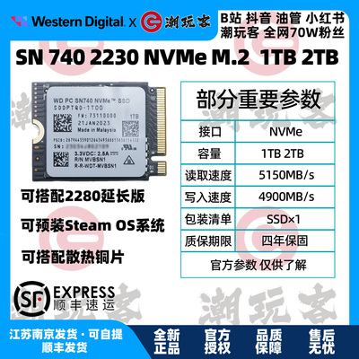 【潮玩客】西部数据SN740 1T2T 2230 PCIe 4.0固态 STEAM掌机用