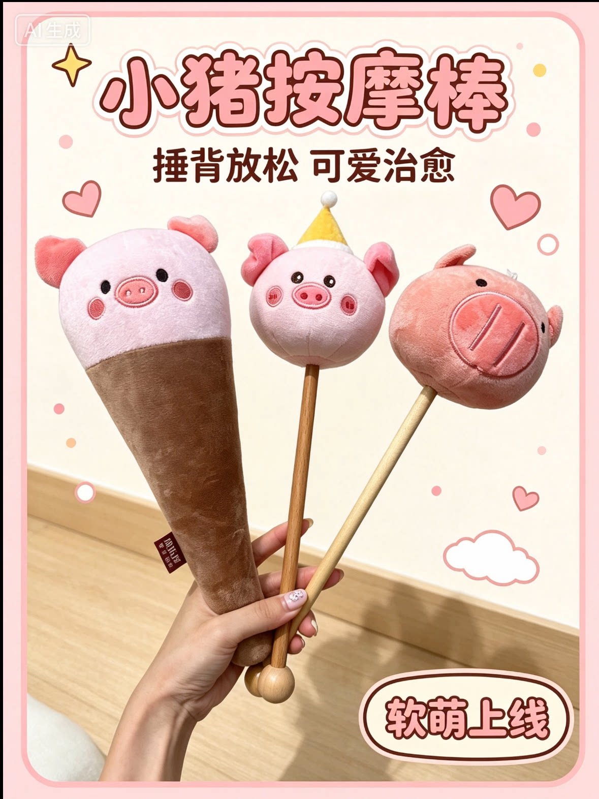 按摩器敲打锤棒背部腰部手持式毛绒小猪疏通养生拍打锤子捶背肩颈