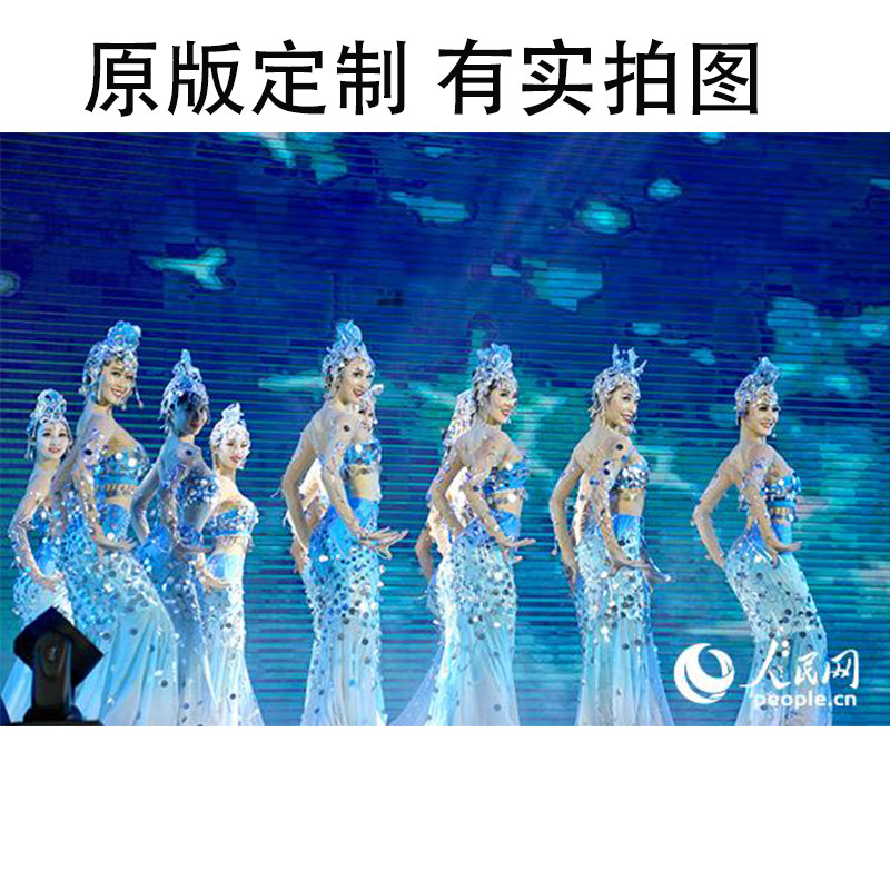 水之灵傣族舞蹈服原版舞台表演少数民族舞蹈服装纯手工亮片鱼尾演