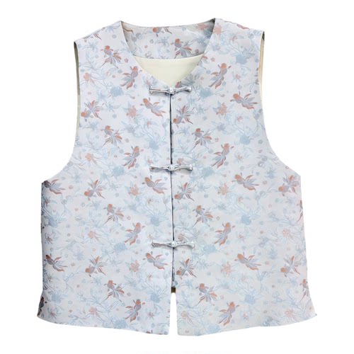 新中式100%桑蚕丝三马马甲