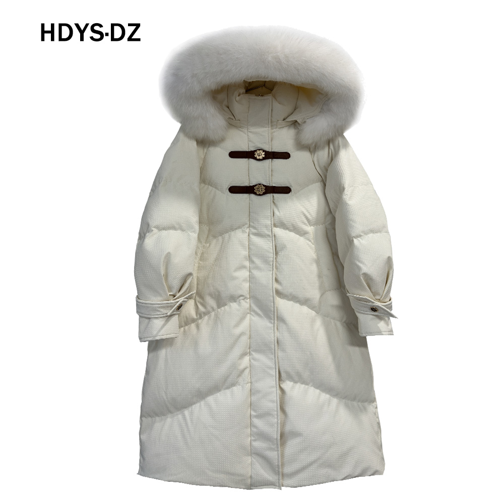 羽绒服中长款三防连帽狐狸大毛领