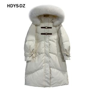 白色羽绒服女中长款2023年新款韩版宽松小个子过膝加厚时尚外套冬