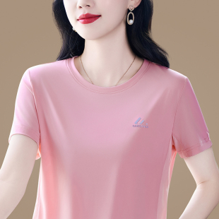爱尚文子秀冰丝速干短袖T恤女夏薄款圆领百搭运动上衣妈妈短袖