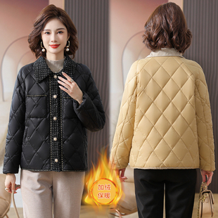 2025新款妈妈秋冬小香风加绒棉服外套中老年女冬装时尚短款小棉衣
