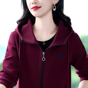 2026春季新款休闲连帽拉链卫衣外套女宽松百搭显瘦中年妈妈装上衣