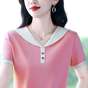 2025新款中老年女士短袖t恤夏季休闲运动服女妈妈洋气减龄薄