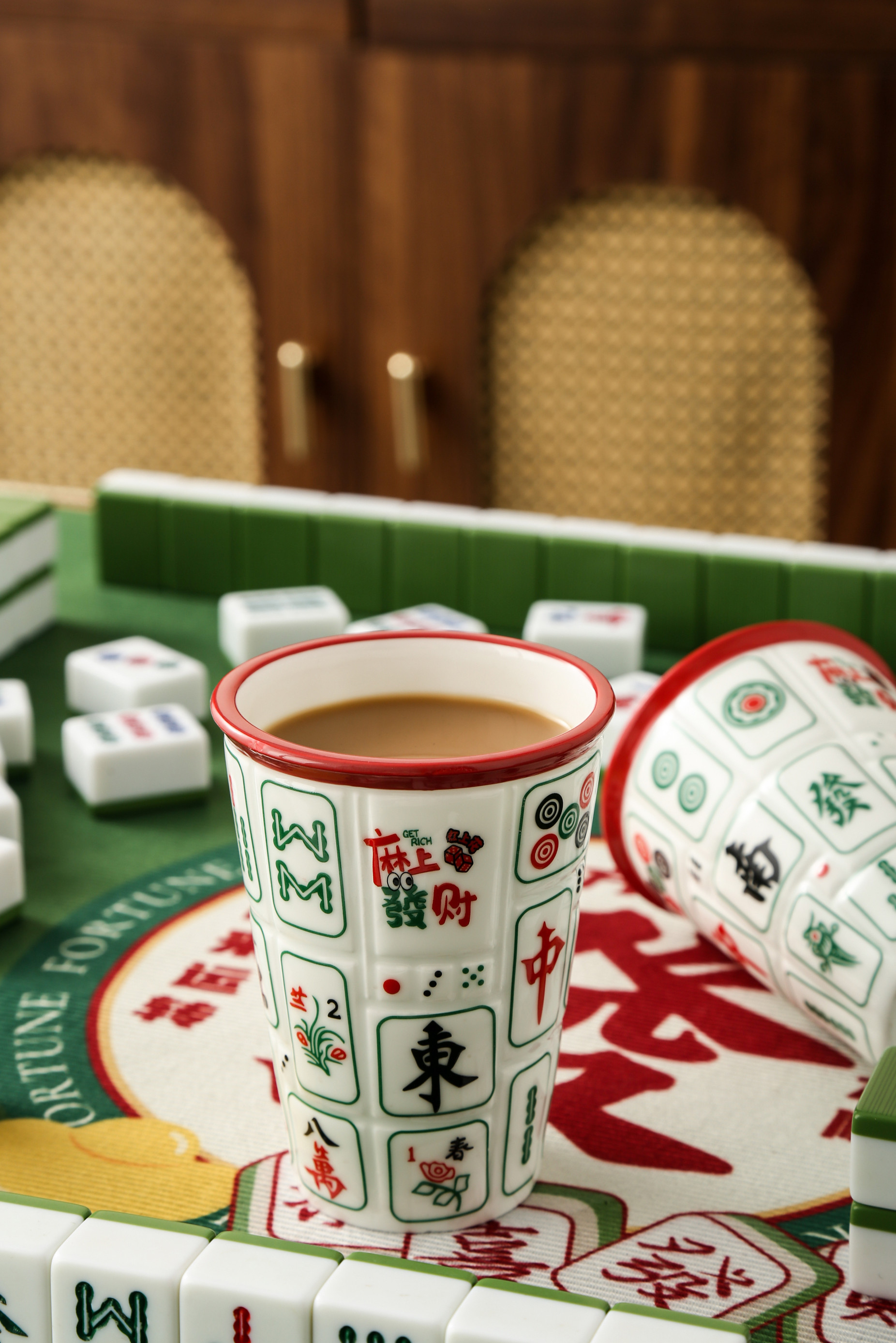 创意麻将杯办公室杯简约情侣水杯带盖茶杯牛奶杯可爱手信杯
