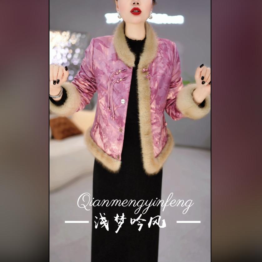 冬季新中式毛领女士外套连衣裙套